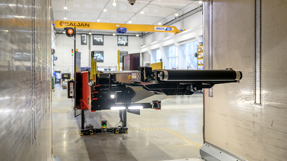 front of the Caljan AutoLoader extended into a trailer