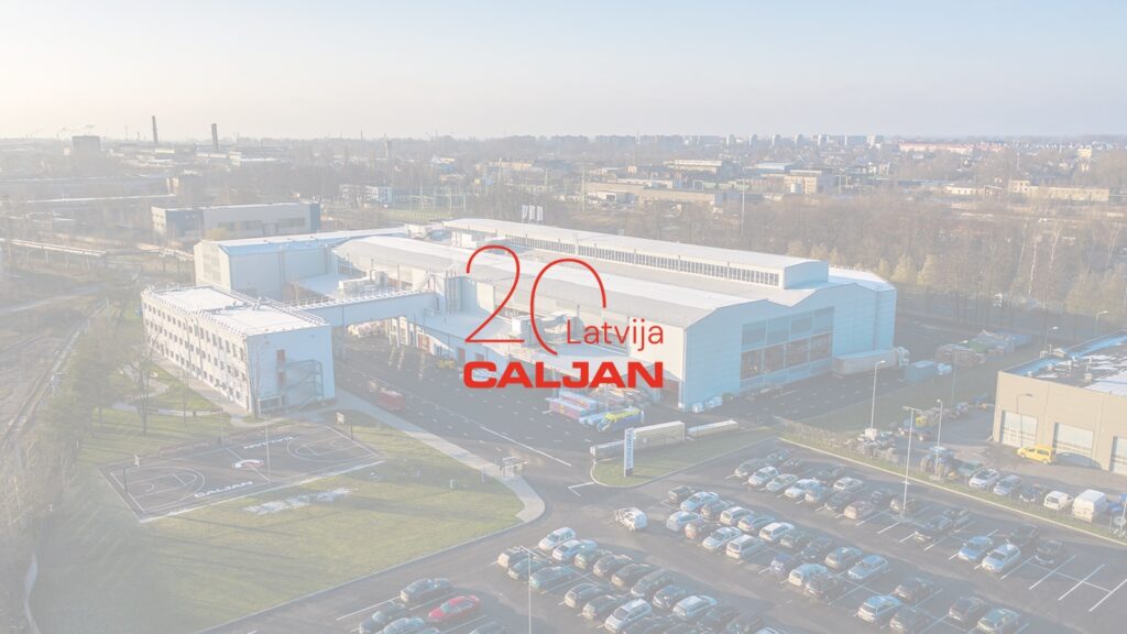 Caljan Latvia 20 logo on top of facility birdview photo